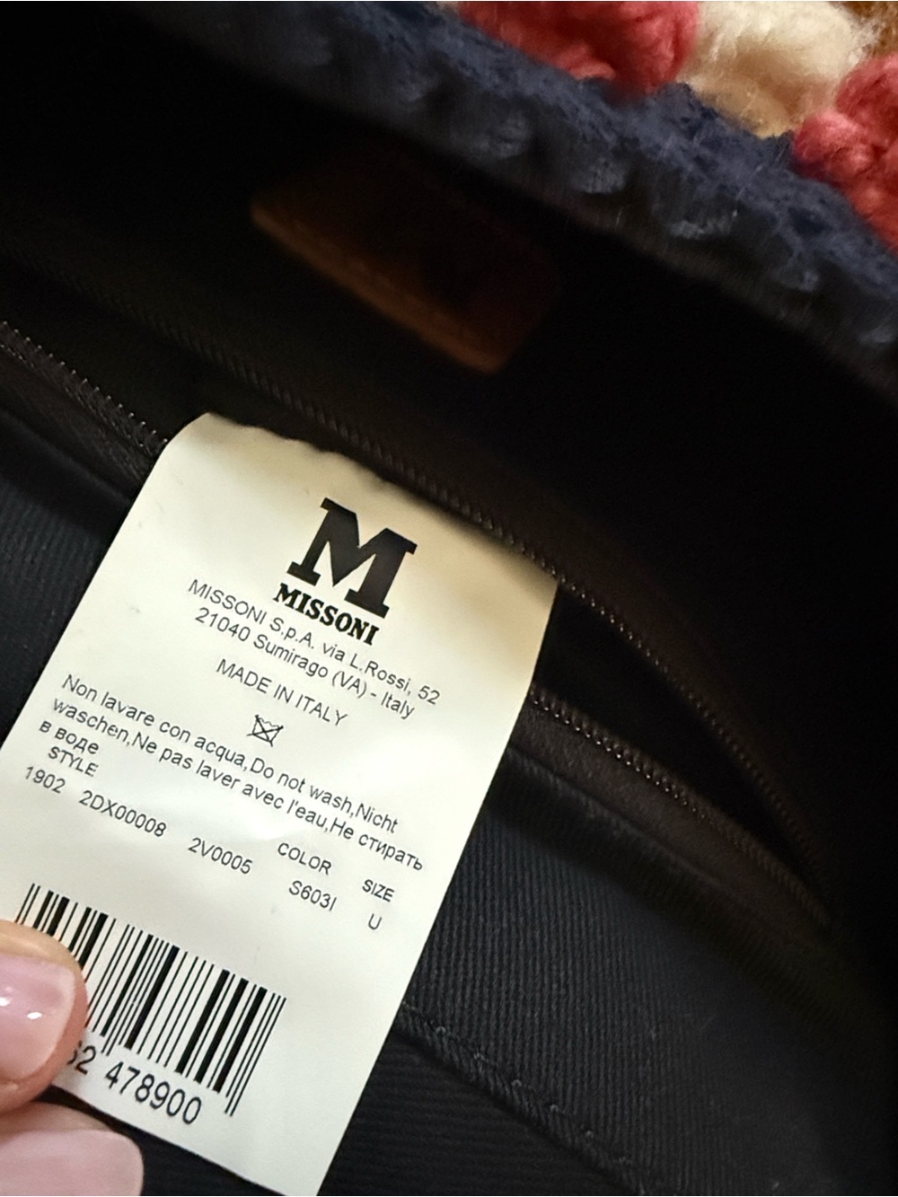 Missoni Navy Crochet Crossbody with Pink, White & Olive Bobbles - Picture 6 of 6